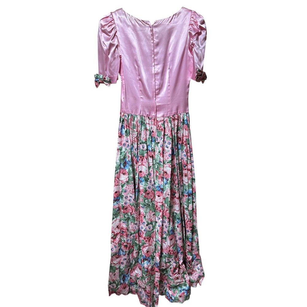 Vintage Debbie Robitaille Pink Satin‎ Bodice Floral Skirt Hi Low Floor Length - Picture 4 of 6